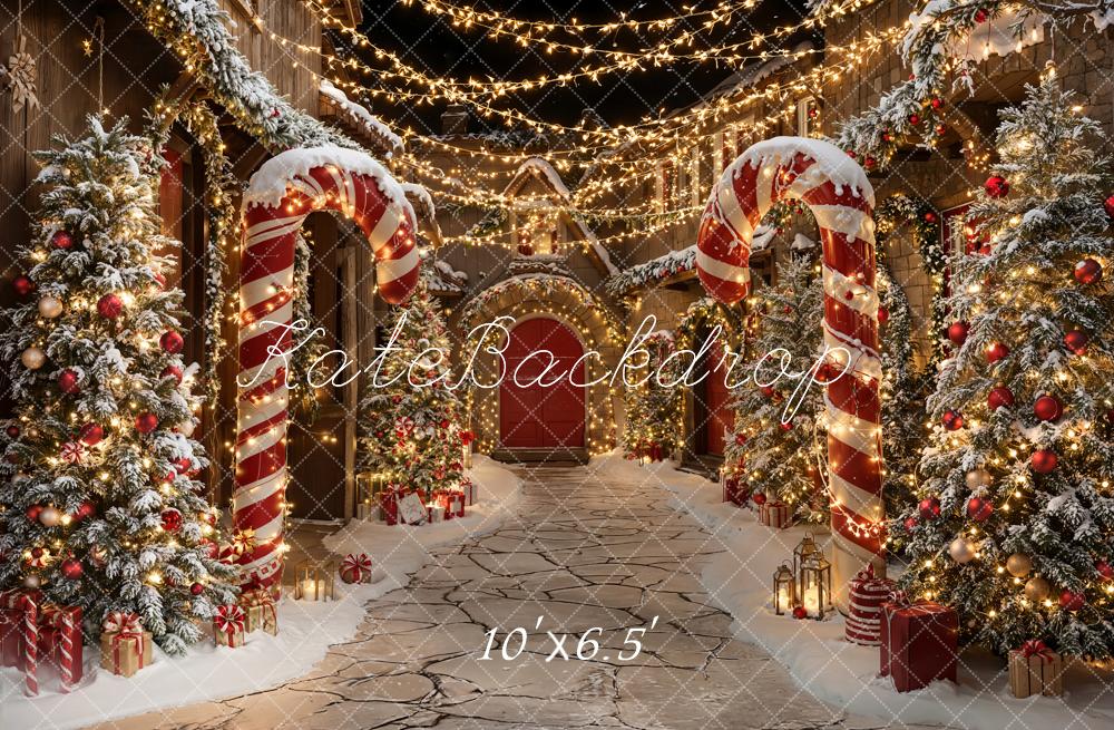 Kate Weihnachten Zuckerstangen Weihnachtsbäume Lichter Fleece Hintergrund Entworfen von Emetselch - Kate Backdrop.de