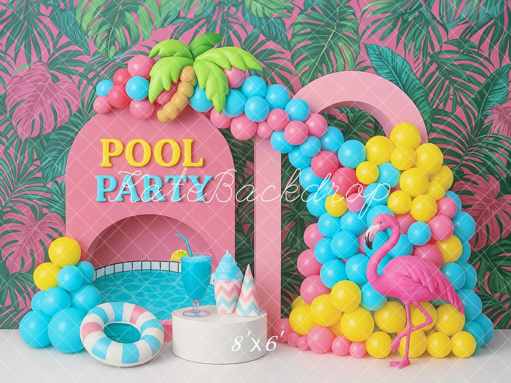 Kate Sommer Pool Flamingo Ballons Bunt Hintergrund Entworfen von Ashley Paul - Kate Backdrop.de