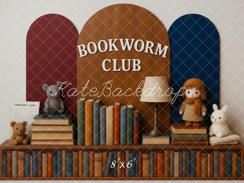 Kate Bücherregal Plüschtiere Kinderzimmer Vintage Hintergrund Entworfen von Patty Roberts - Kate Backdrop.de