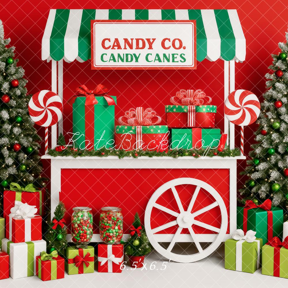 Kate Weihnachten Geschenke Candy Shop Rot Grün Hintergrund Entworfen von Patty Roberts - Kate Backdrop.de
