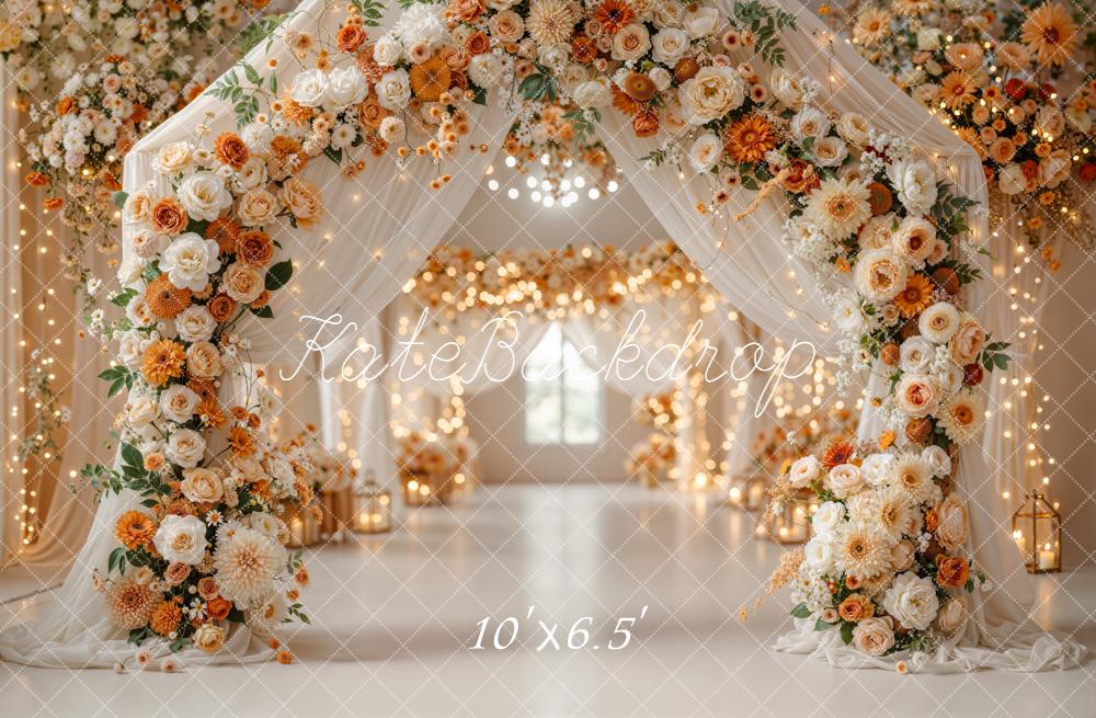 Kate Hochzeit Blumenbogen Lichter Creme Hintergrund Entworfen von Emetselch - Kate Backdrop.de
