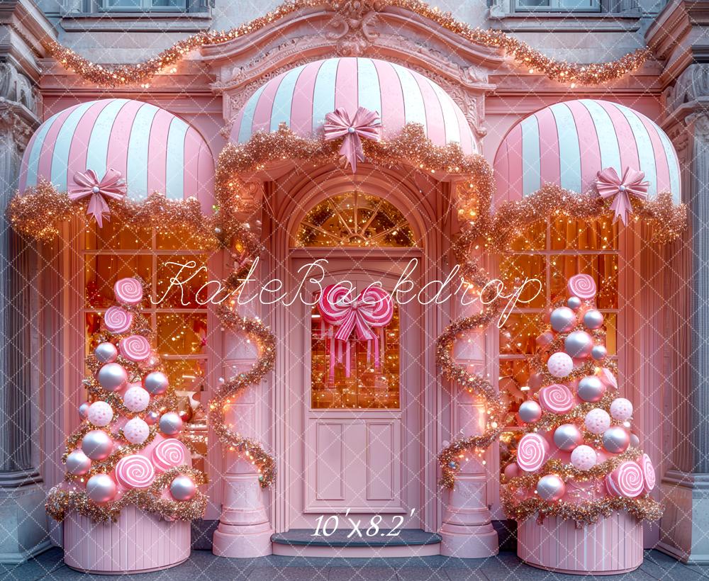 Kate Weihnachten Süßigkeiten Haus Rosa Hintergrund Entworfen von Mini MakeBelieve - Kate Backdrop.de