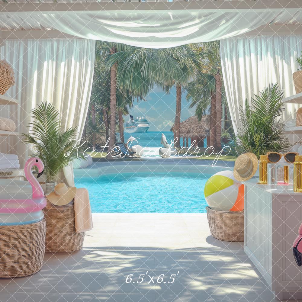 Kate Sommer Pool Palmen Strandhaus Hintergrund Entworfen von Mini MakeBelieve - Kate Backdrop.de