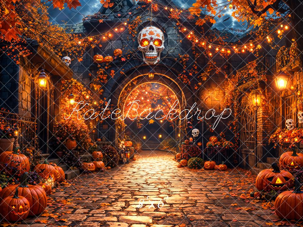 Kate Halloween Kürbisse Schädel Kopfsteinpflaster Fleece Hintergrund Entworfen von Emetselch