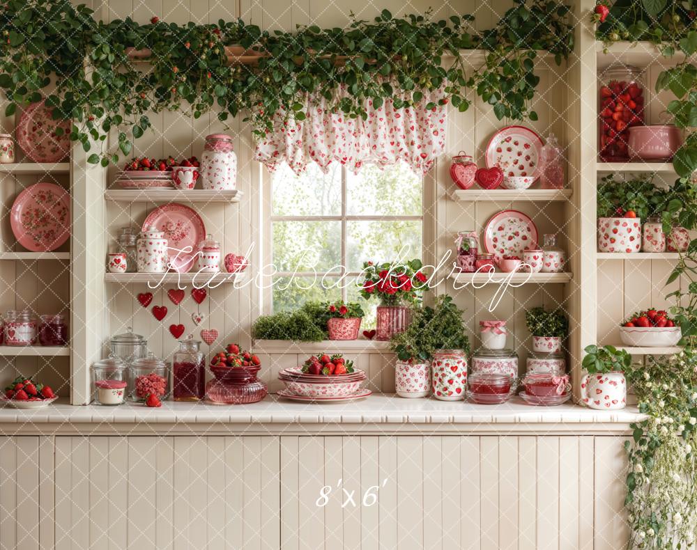 Kate Küche Erdbeeren Geschirr Romantisch Fleece Hintergrund Entworfen von Emetselch - Kate Backdrop.de