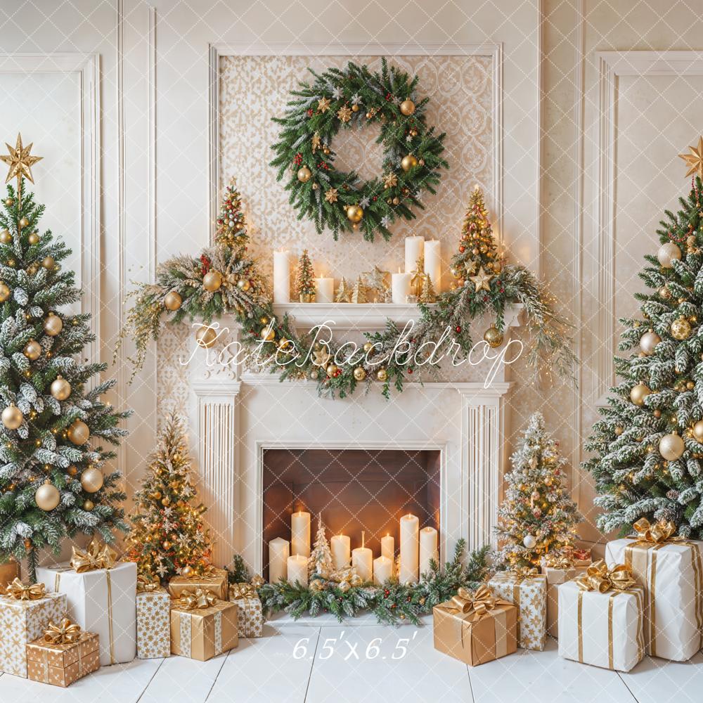 Kate Weihnachten Kamin Weihnachtsbaum Gold Hintergrund Entworfen von Emetselch - Kate Backdrop.de