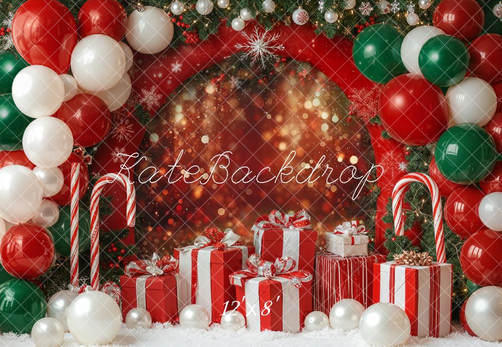 Kate Weihnachten Geschenke Luftballons Rot Grün Fleece Hintergrund Entworfen von Emetselch - Kate Backdrop.de