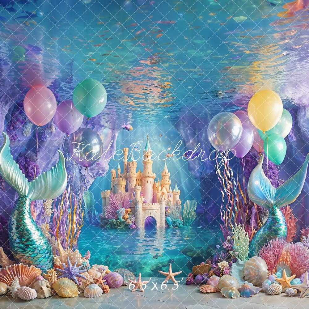 Kate Meerjungfrau Schloss Ballons Bunt Hintergrund Entworfen von Emetselch - Kate Backdrop.de
