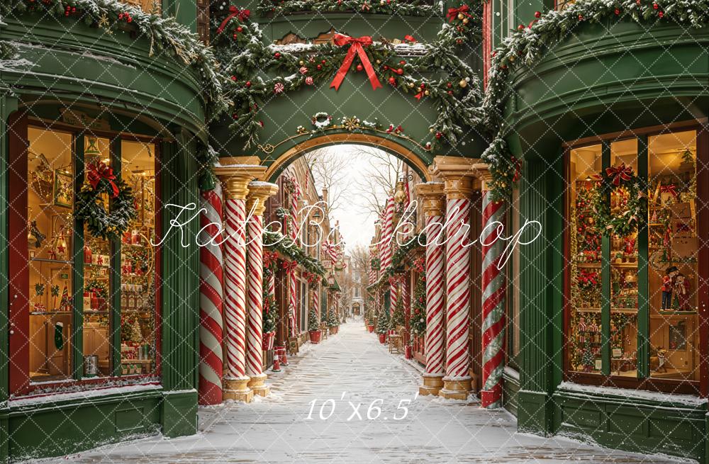 Kate Weihnachten Dekorierte Straße Girlanden Rot Grün Fleece Hintergrund Entworfen von Emetselch - Kate Backdrop.de