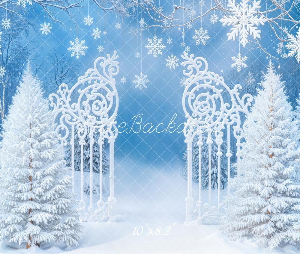 Kate Weihnachten Schnee Tor Blau Fleece Hintergrund Entworfen von Emetselch - Kate Backdrop.de