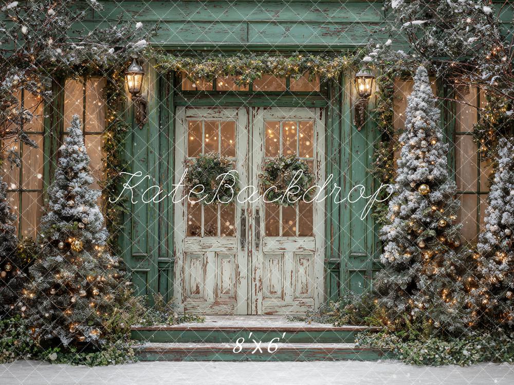 Kate Weihnachten Tür Schneebäume Vintage Hintergrund Entworfen von Ashley Paul