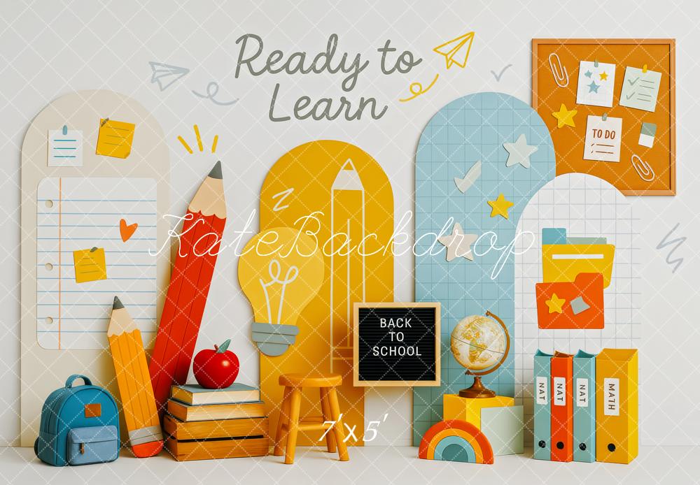 Kate Zurück zur Schule Schulmaterialien Bunt Hintergrund Entworfen von Patty Roberts - Kate Backdrop.de