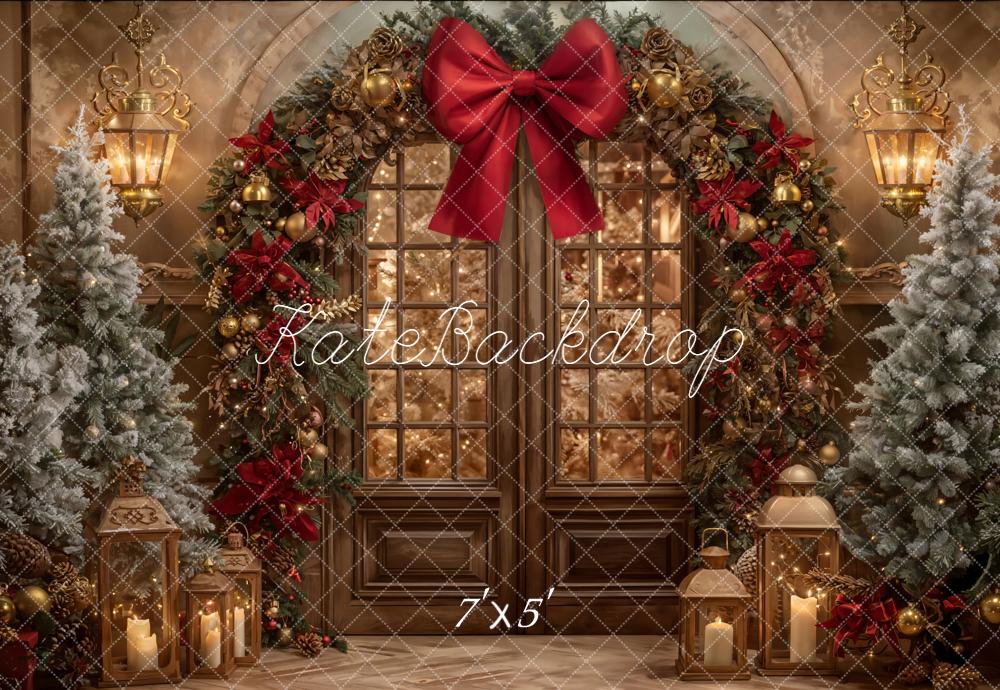 Kate Weihnachten Tür Kranz Rot Gold Hintergrund Entworfen von Emetselch - Kate Backdrop.de