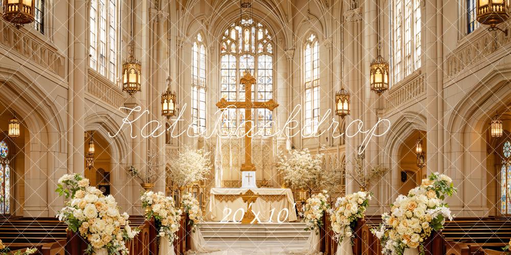 Kate Hochzeit Kirche Blumen Creme Hintergrund Entworfen von Emetselch