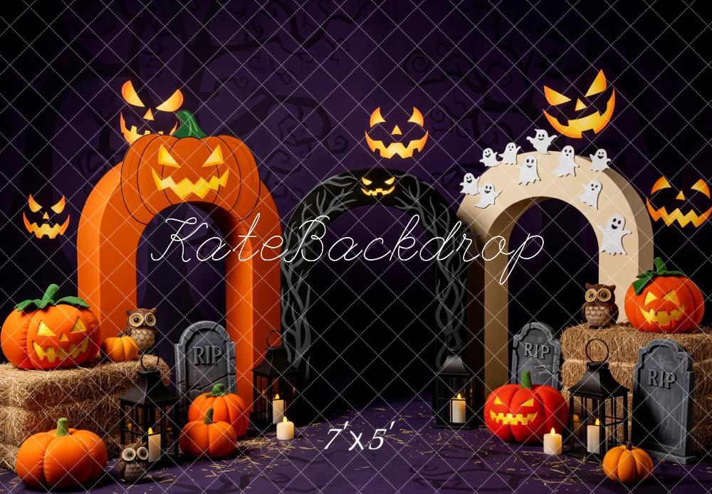 Kate Halloween Kürbis Geister Grabstein Lila Hintergrund Entworfen von Patty Roberts