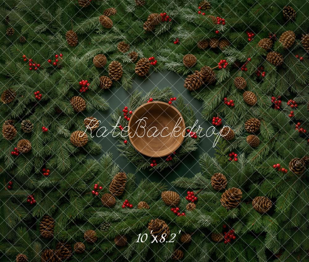 Kate Weihnachten Kranz Zapfen Grün Fleece Hintergrund Entworfen von Chain - Kate Backdrop.de