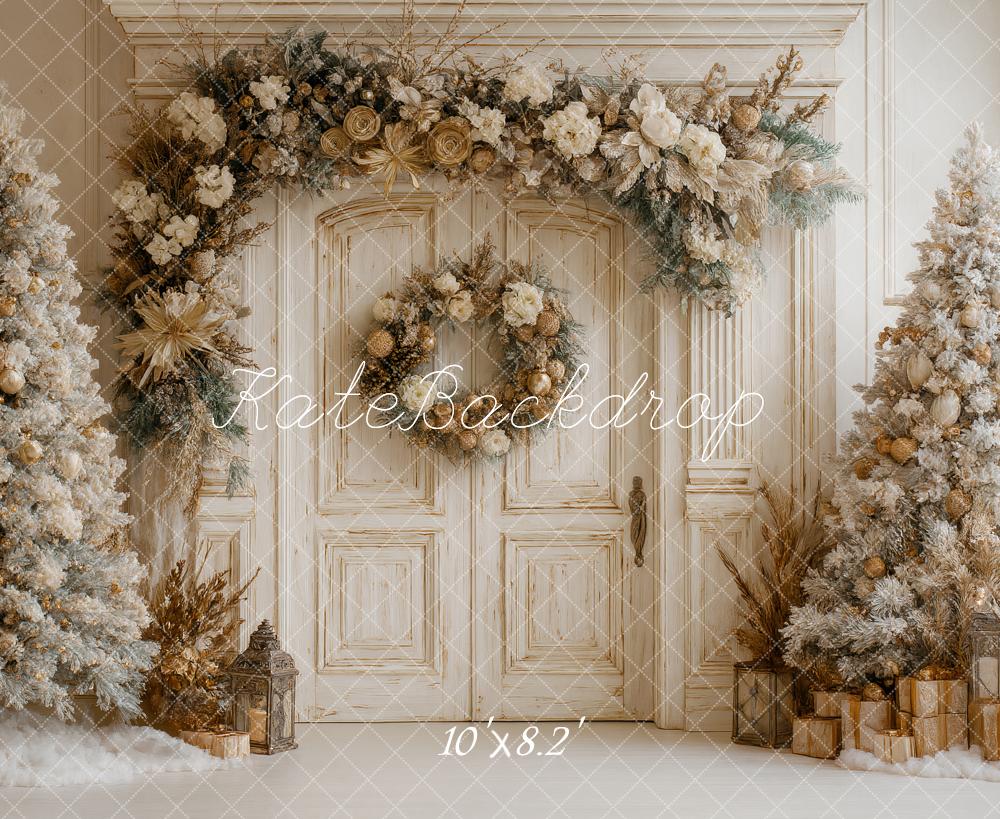 Kate Weihnachten Vintage Tür Gold Tannenbaum Hintergrund Entworfen von Ashley Paul
