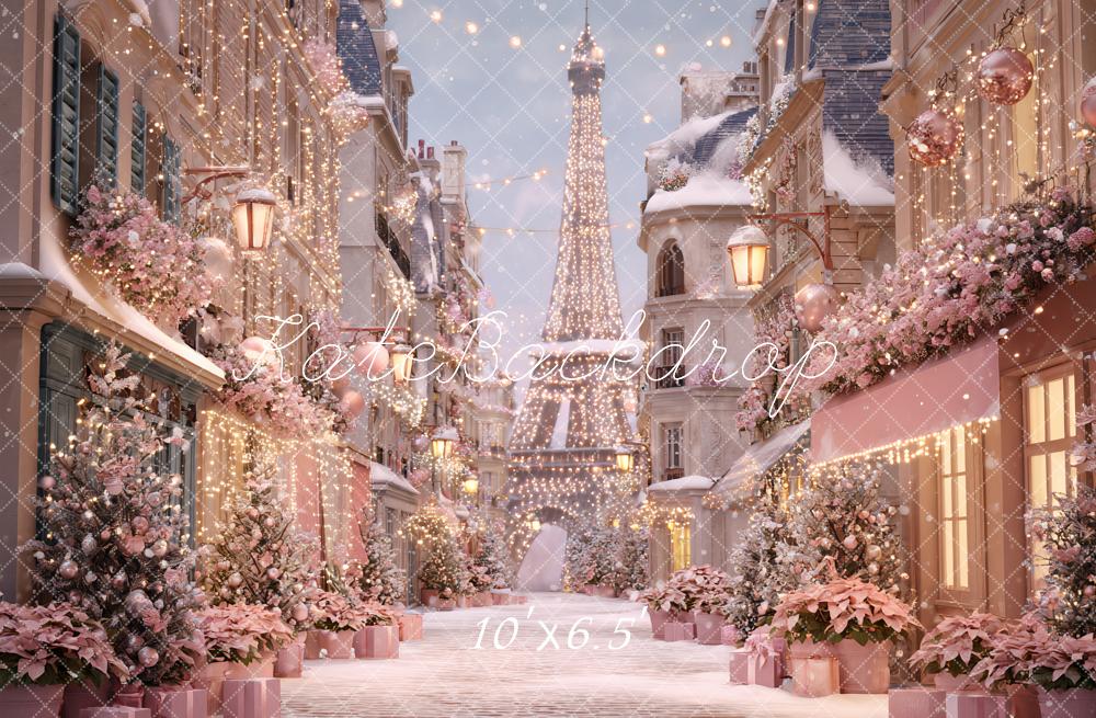 Kate Weihnachten Paris Straße Lichter Rosa Hintergrund Entworfen von Ashley Paul