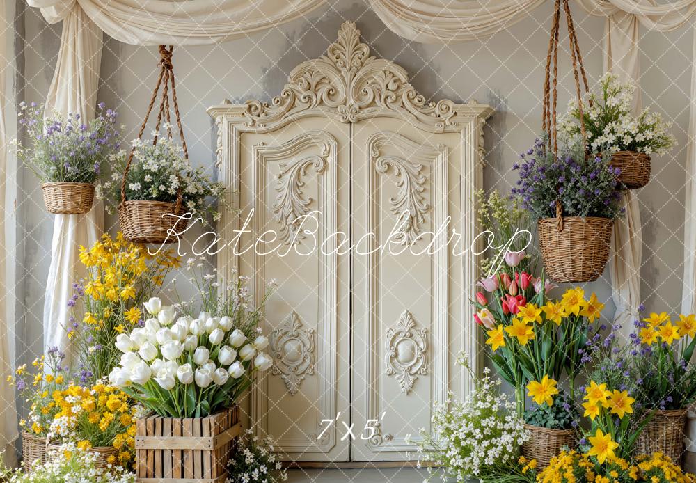 Kate Frühling Blumen Tür Creme Hintergrund Entworfen von Mini MakeBelieve - Kate Backdrop.de