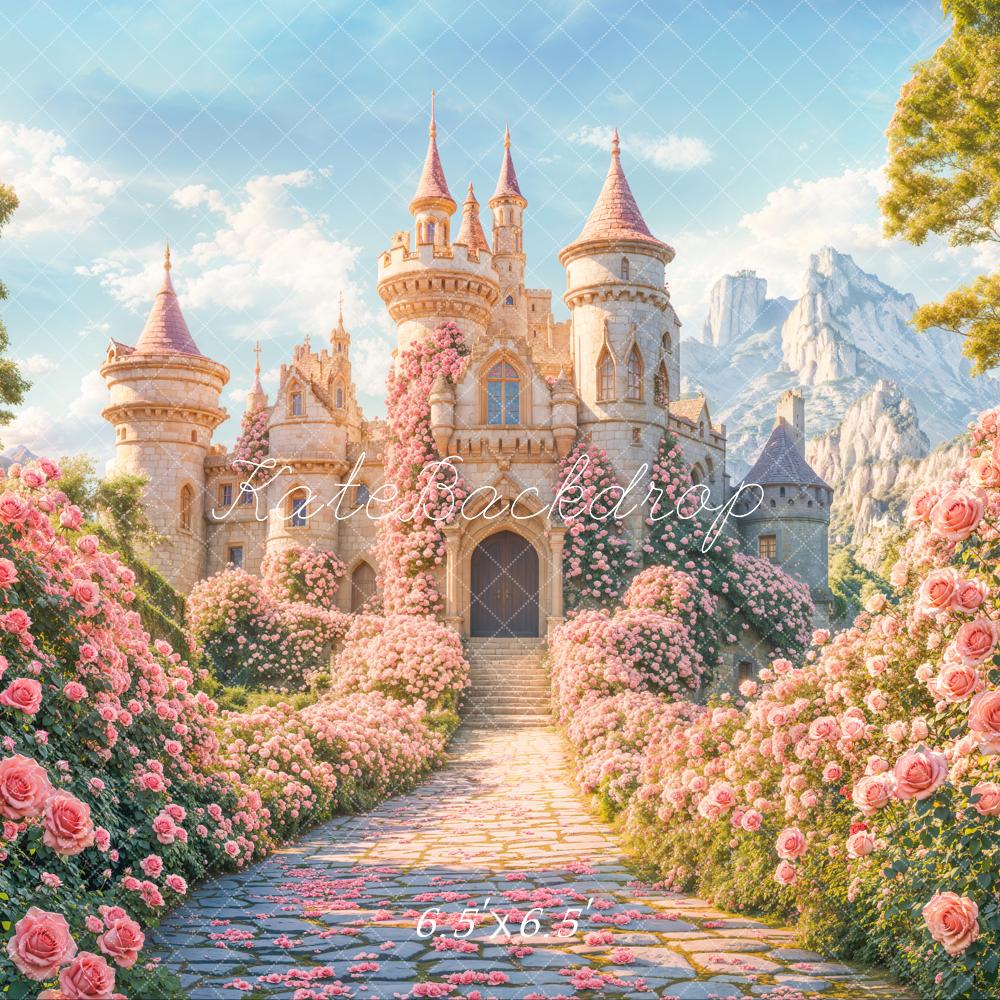 Kate Fairy Fantasy Schloss Rosengarten Pastell Hintergrund Entworfen von Chain - Kate Backdrop.de
