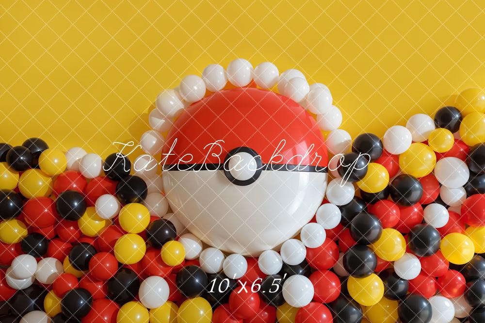 Kate Geburtstag Ballons Pokeball Gelb Hintergrund Entworfen von Emetselch - Kate Backdrop.de