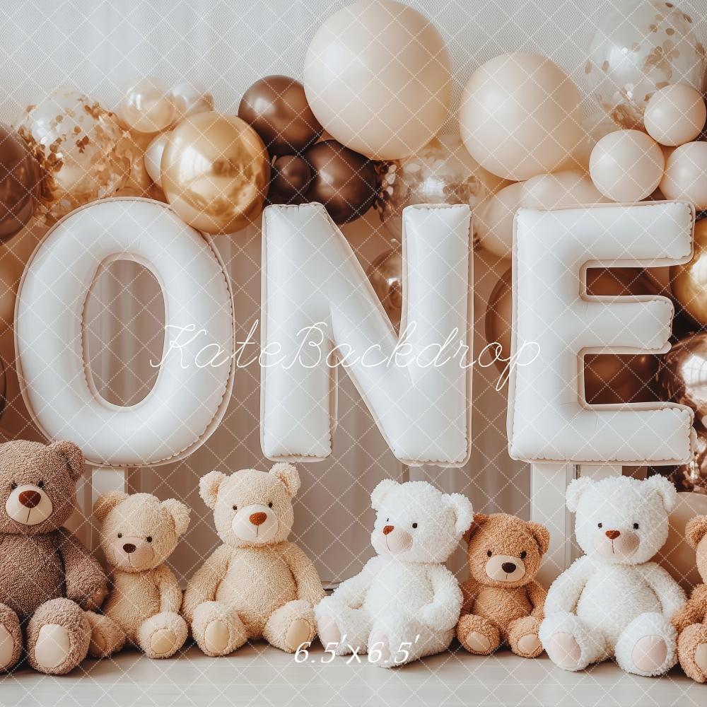 Kate Geburtstag Eins Teddybären Ballons Beige Hintergrund Entworfen von Patty Roberts