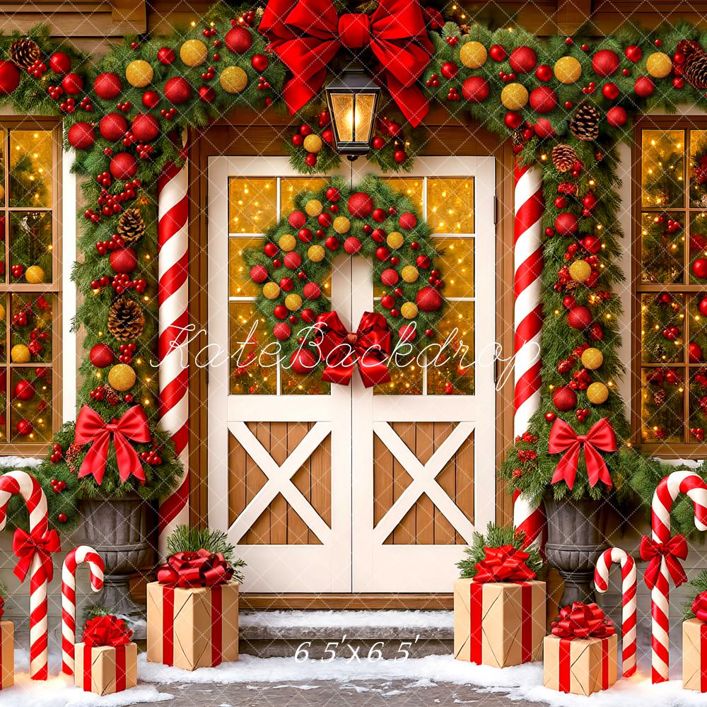 Kate Weihnachten Tür Girlande Geschenke Rot Hintergrund Entworfen von Mini MakeBelieve - Kate Backdrop.de