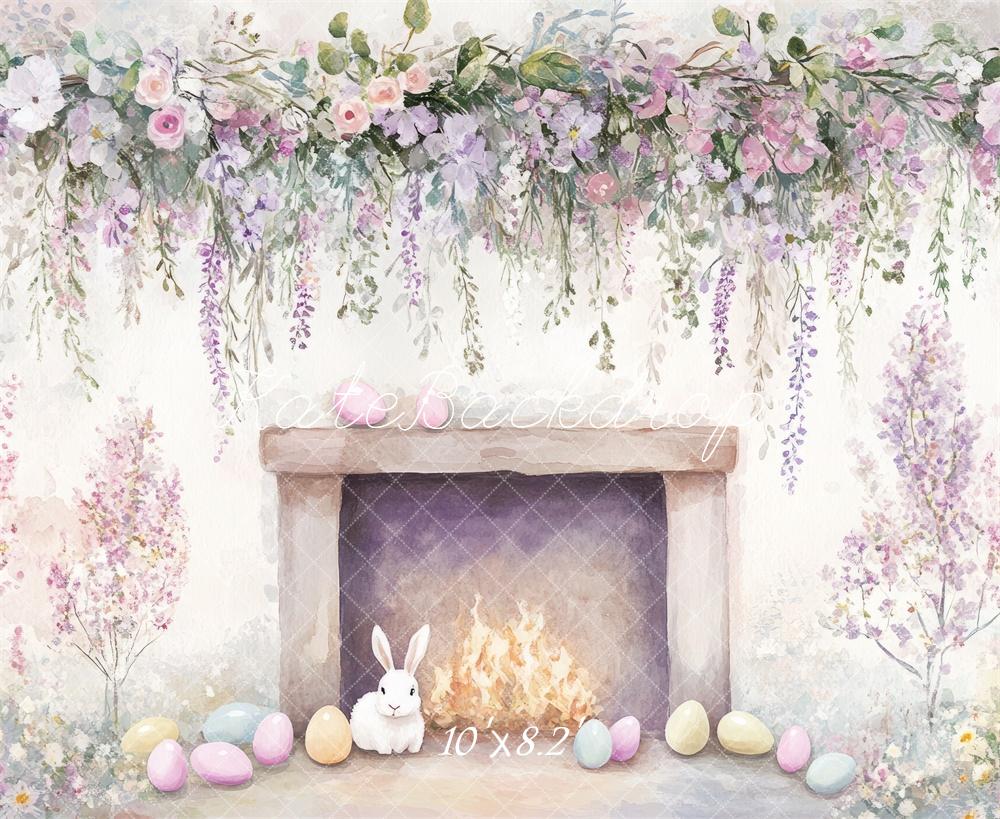 Kate Ostern Kamin Blumenkranz Pastell Hintergrund Entworfen von Mini MakeBelieve - Kate Backdrop.de