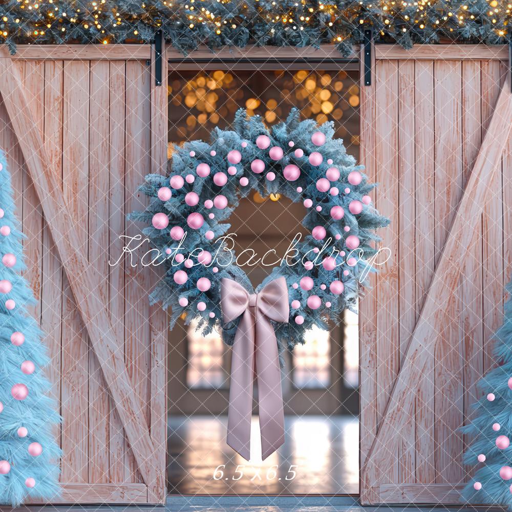 Kate Weihnachten Blaue Tannen Holztür Hintergrund Entworfen von Mini MakeBelieve - Kate Backdrop.de