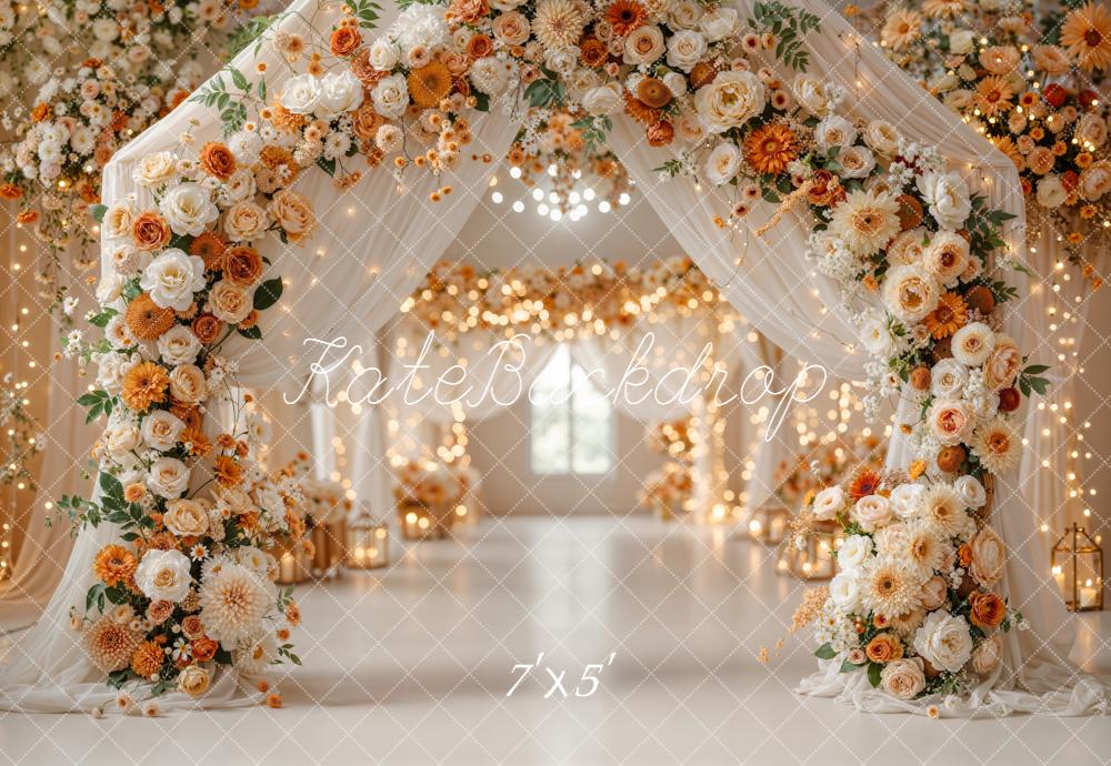 Kate Hochzeit Blumenbogen Lichter Creme Hintergrund Entworfen von Emetselch - Kate Backdrop.de