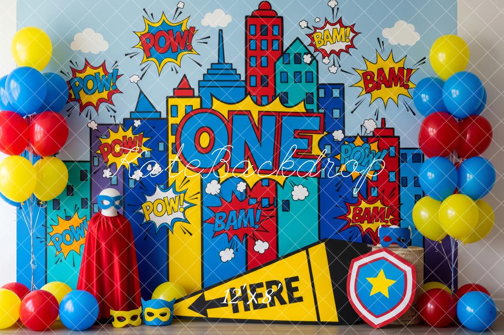 Kate Geburtstag Superheld Comic Stadt Bunt Hintergrund Entworfen von Patty Roberts