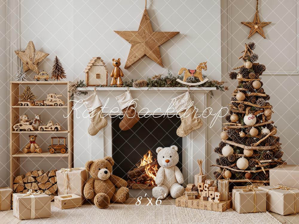 Kate Weihnachten Kamin Geschenke Naturholz Fleece Hintergrund Entworfen von Emetselch