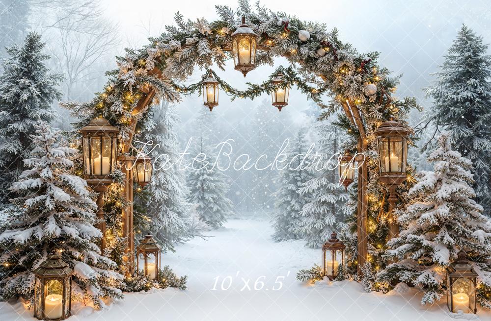 Kate Weihnachten Winterwald Lichterbogen Schnee Fleece Hintergrund Entworfen von Emetselch - Kate Backdrop.de