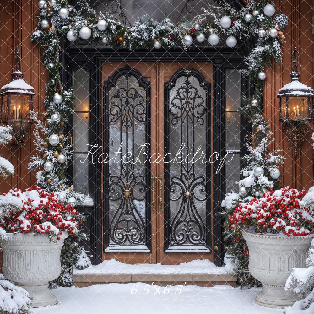 Kate Weihnachten Haustür Kranz Schnee Hintergrund Entworfen von Emetselch - Kate Backdrop.de