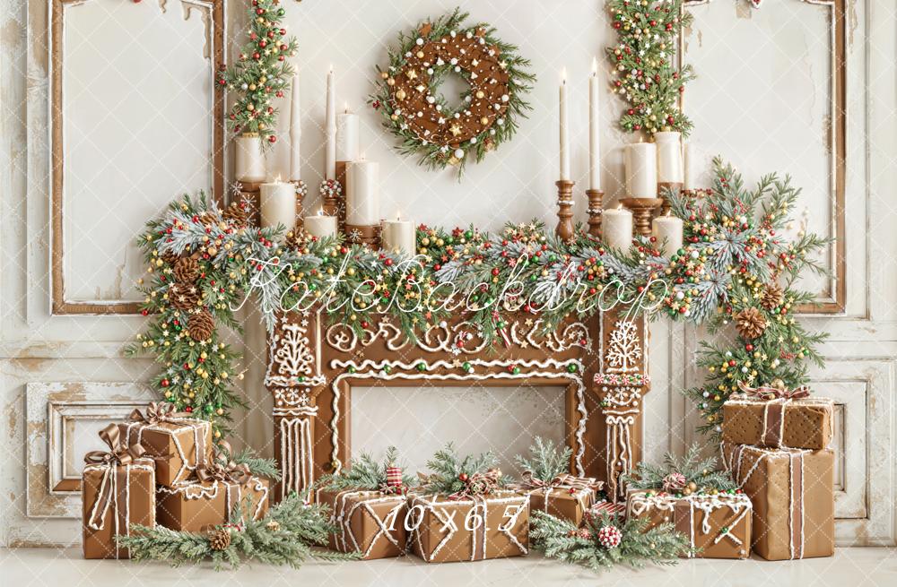 Kate Weihnachten Lebkuchen Kamin Girlande Fleece Hintergrund Entworfen von Emetselch - Kate Backdrop.de