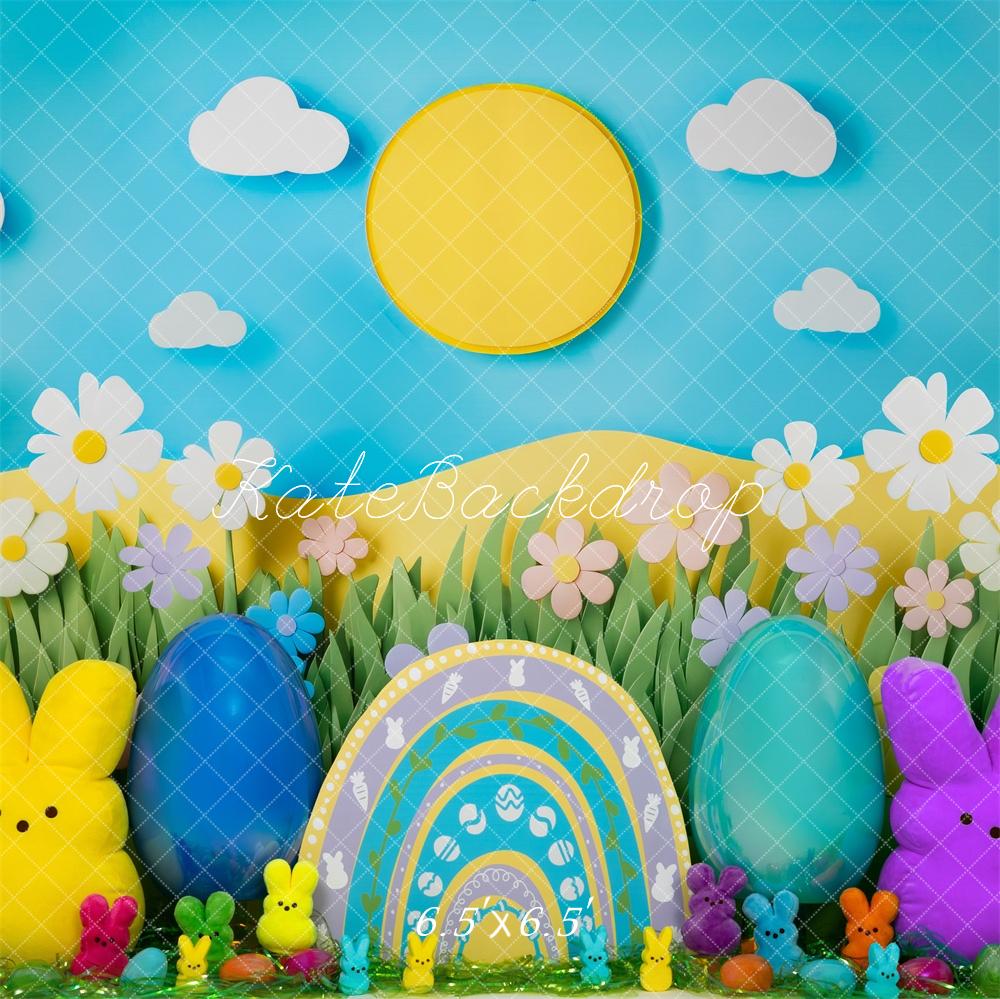 Kate Ostern Hase Eier Blumenwiese Bunt Hintergrund Entworfen von Mini MakeBelieve