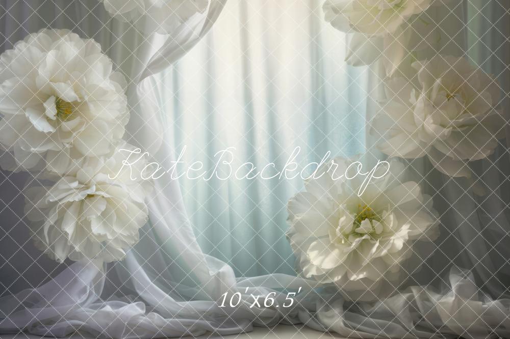 Kate Blumen Vorhang Licht Blau Hintergrund Entworfen von Emetselch