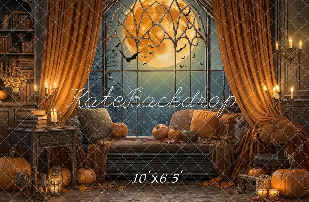 Kate Halloween Kürbis Fenster Mond Orange Fleece Hintergrund Entworfen von Emetselch - Kate Backdrop.de
