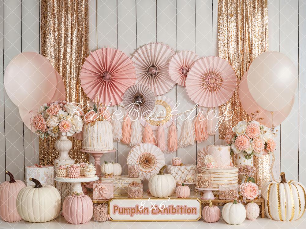 Kate Herbst Kürbis Kuchen Roségold Fleece Hintergrund Entworfen von Emetselch - Kate Backdrop.de