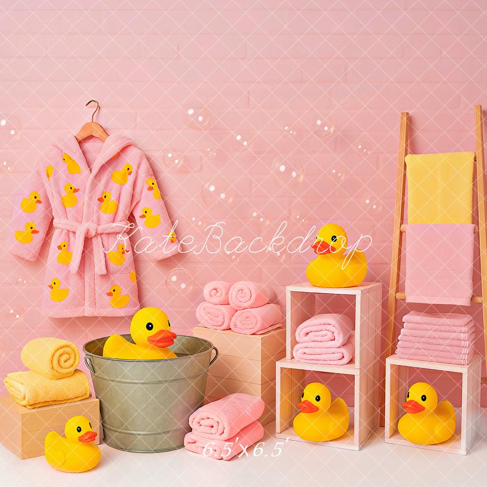 Kate Kinder Badezeit Enten Rosa Hintergrund Entworfen von Ashley Paul - Kate Backdrop.de