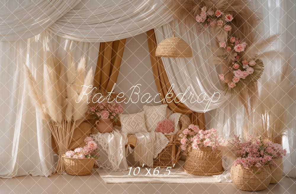 Kate Boho Pampas Blumen Beige Hintergrund Entworfen von Emetselch