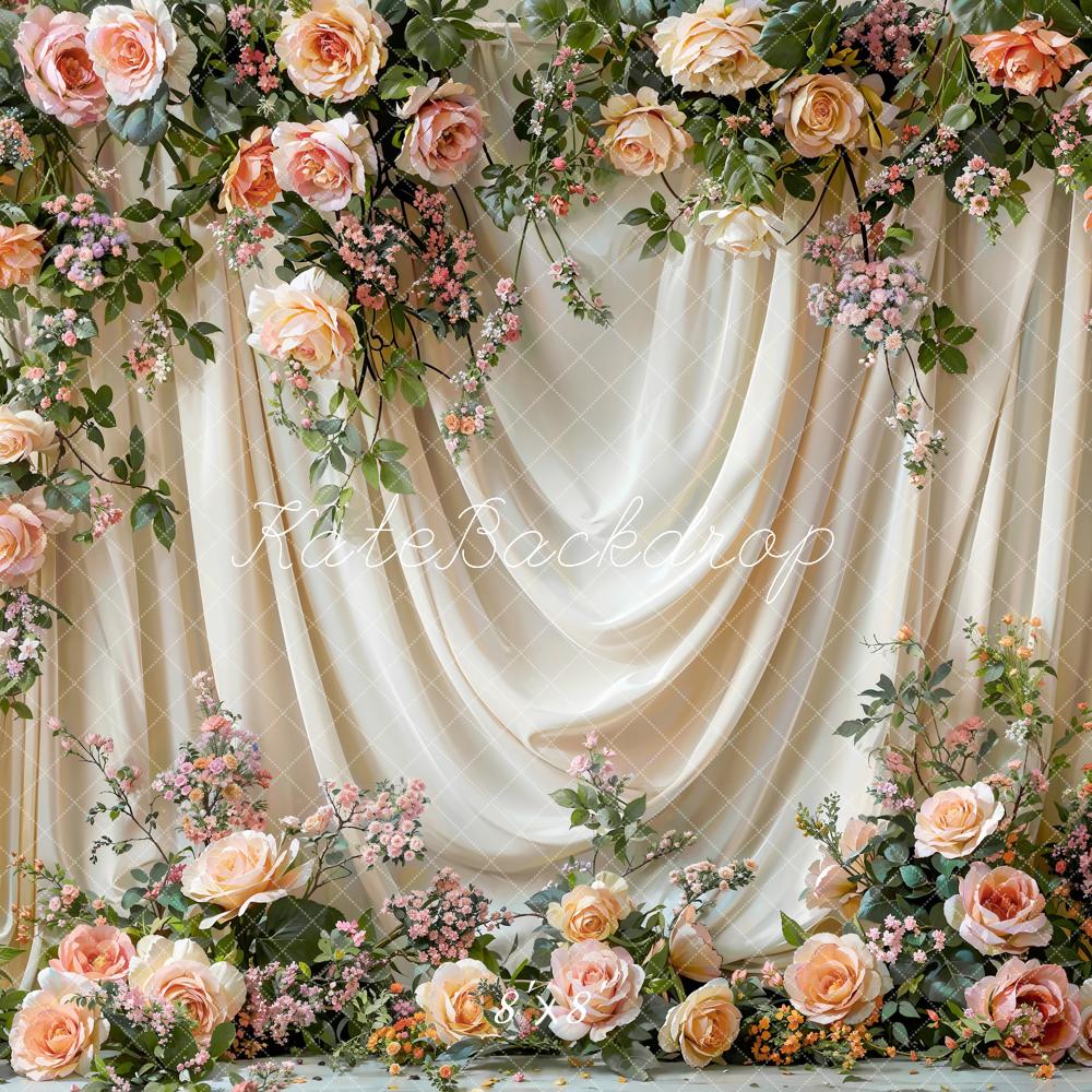 Kate Hochzeit Rosen Vorhang Creme Hintergrund Entworfen von Emetselch - Kate Backdrop.de