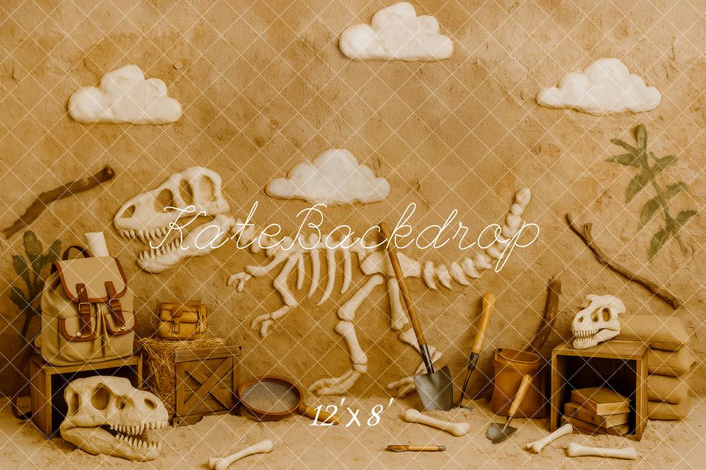 Kate Dinosaurier Fossilien Grabung Braun Hintergrund Entworfen von Patty Roberts - Kate Backdrop.de