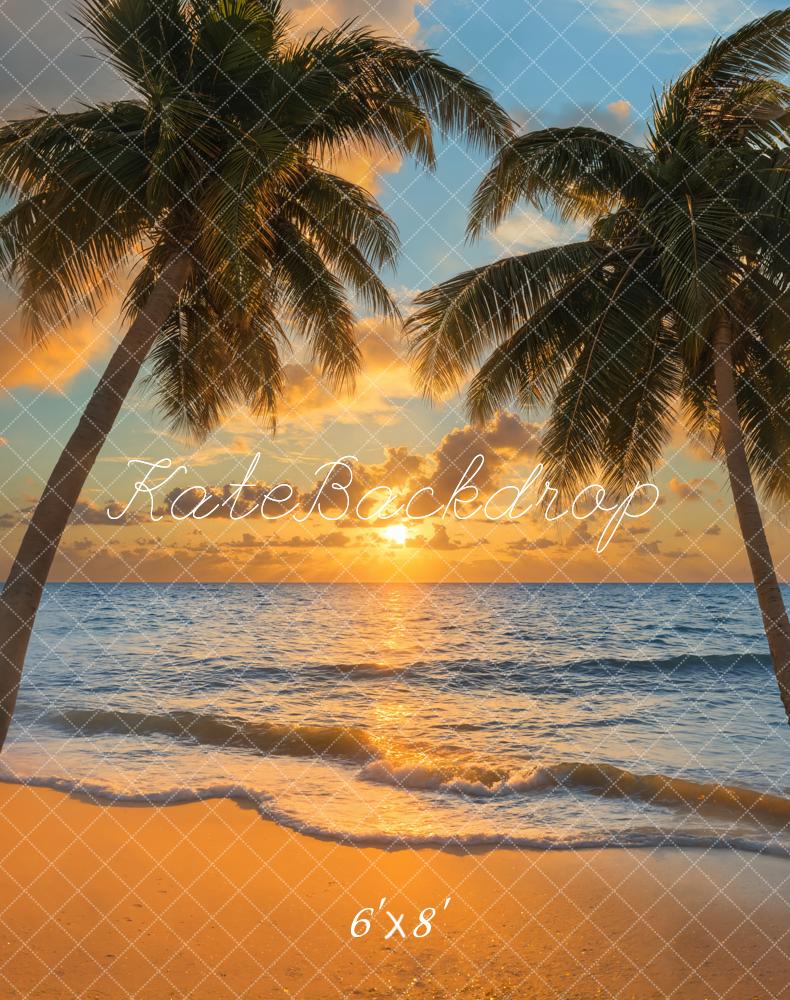 Kate Sommer Palmen Sonnenuntergang Meer Fleece Hintergrund Entworfen von Emetselch - Kate Backdrop.de