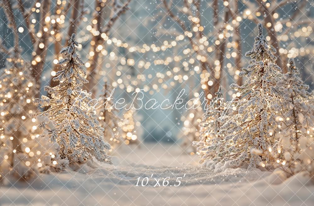 Kate Weihnachten Winterwald Lichter Blau Fleece Hintergrund Entworfen von Emetselch - Kate Backdrop.de