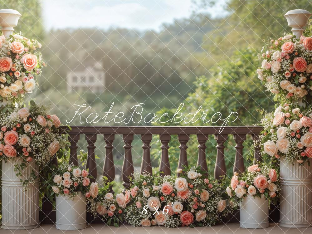 Kate Hochzeit Blumenarrangement Terrasse Romantisch Hintergrund Entworfen von Mini MakeBelieve