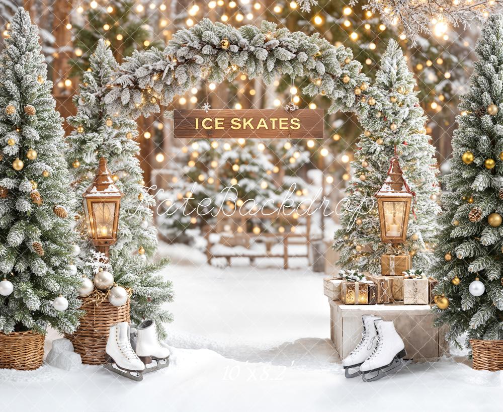 Kate Weihnachten Tannen Eisbahn Lichter Hintergrund Entworfen von Emetselch - Kate Backdrop.de