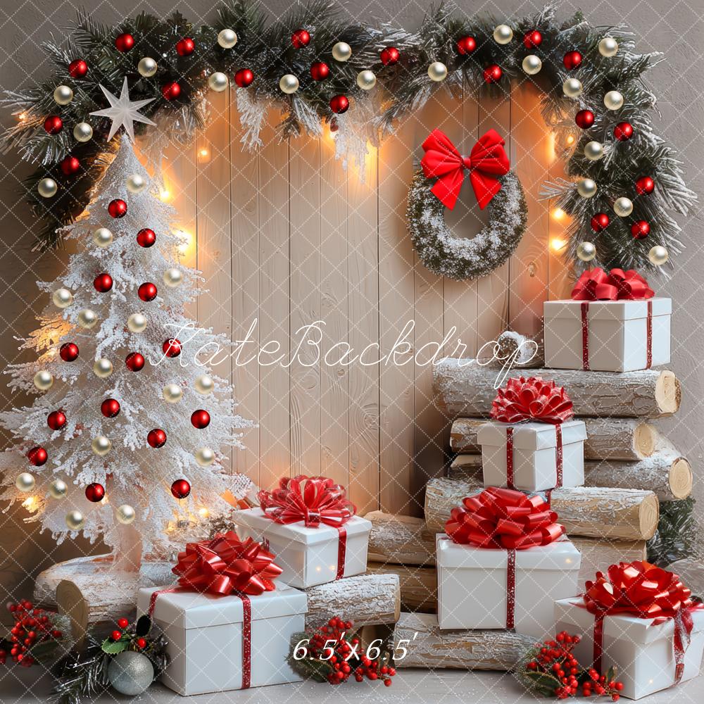 Kate Weihnachten Geschenke Weiß Rot Hintergrund Entworfen von Mini MakeBelieve - Kate Backdrop.de