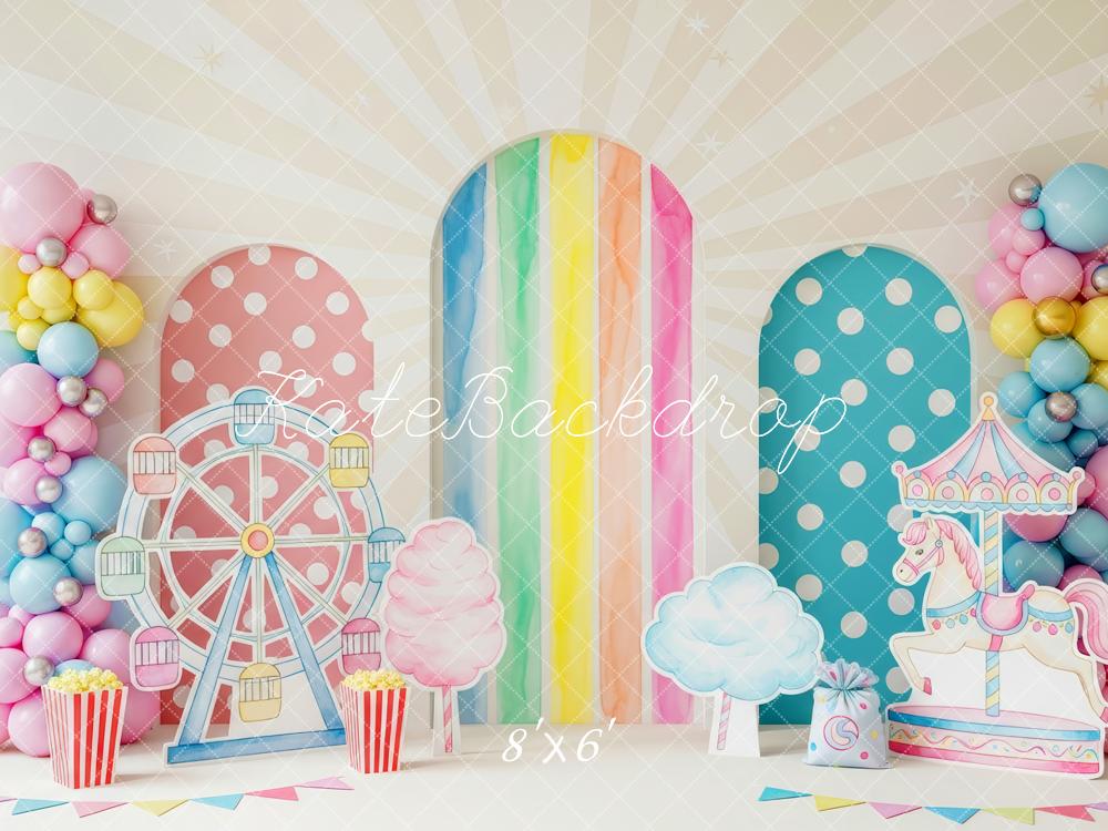 Kate Kindergeburtstag Riesenrad Karussell Pastell Hintergrund Entworfen von Patty Roberts - Kate Backdrop.de