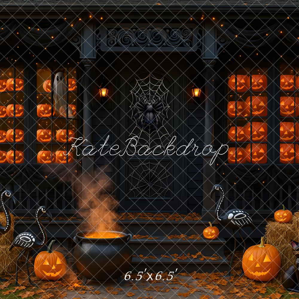 Kate Halloween Kürbisse Spinnennetz Dunkel Hintergrund Entworfen von Mini MakeBelieve - Kate Backdrop.de